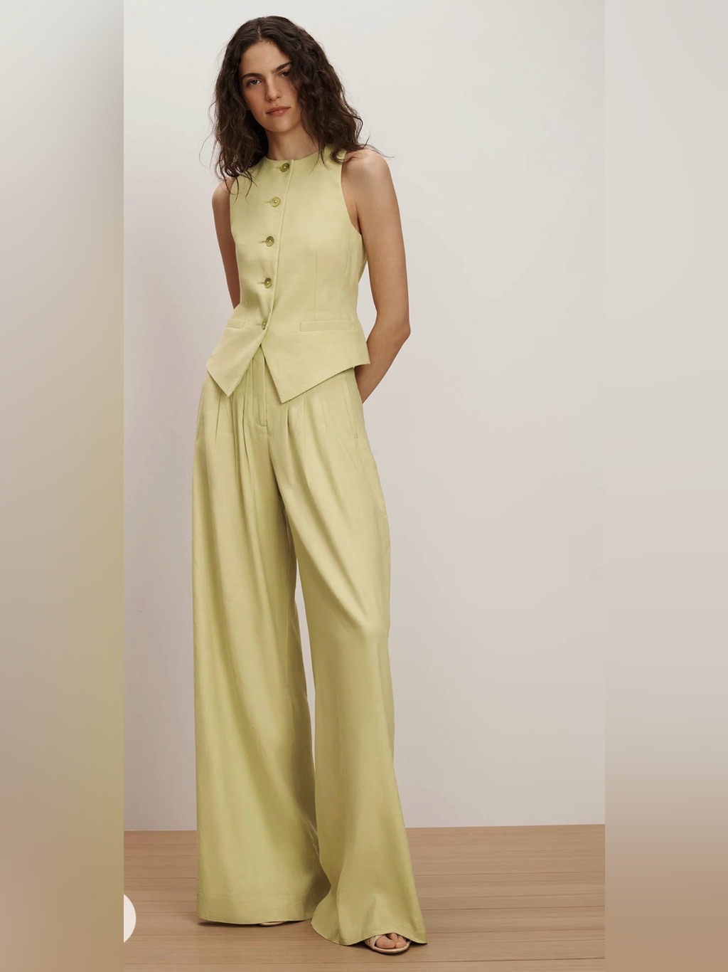 Veronica Beard Hoyt Wide Leg Pants Pistachio Linen Twill High Rise Trousers Nwt